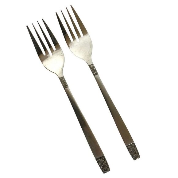 Rogers by Stanley Roberts Danesmore 2 Salad Forks Satin Stainless Steel 1970s - Picture 1 of 4